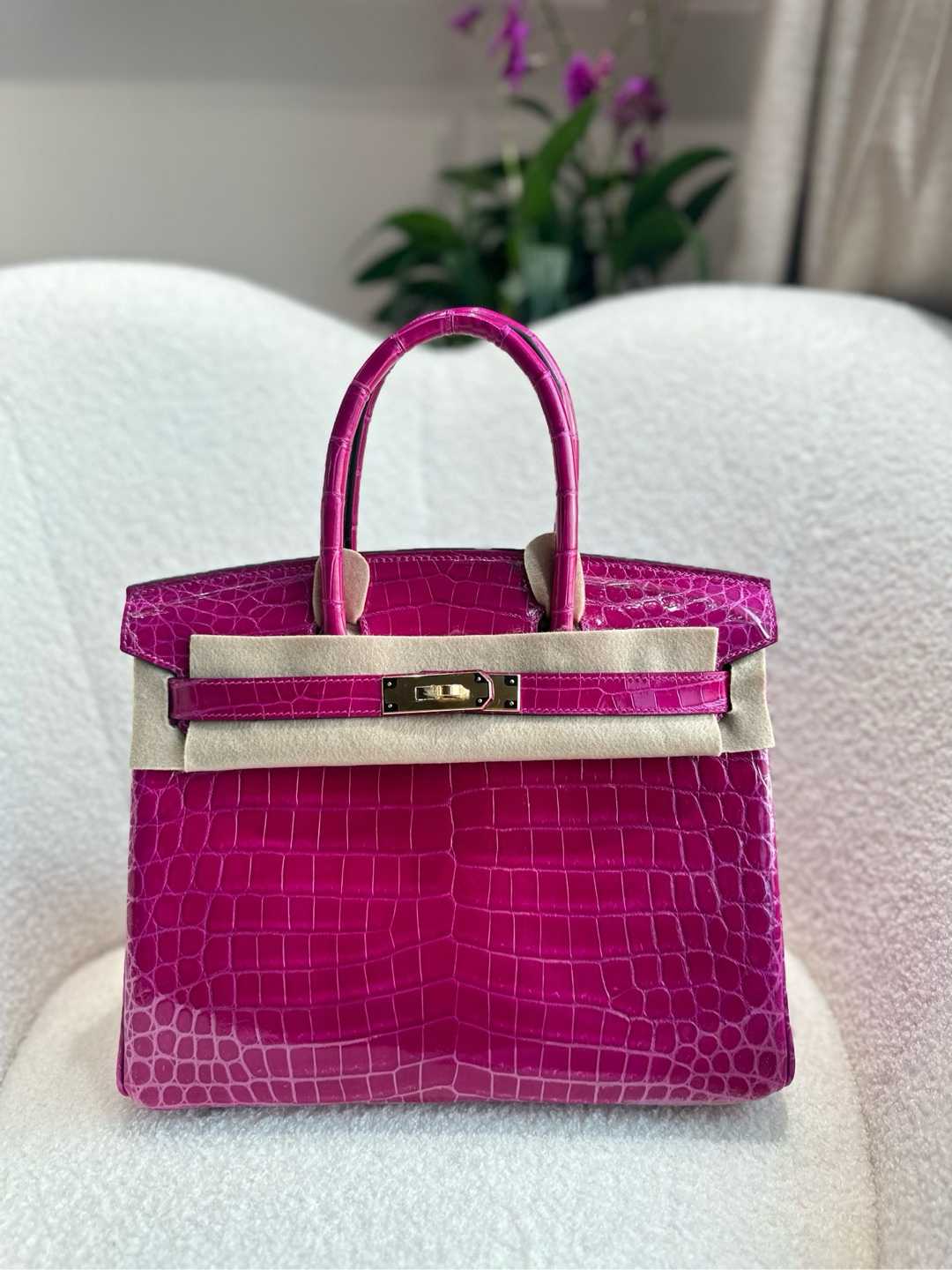 Hermes Birkin 30 shiny alligator J5 Rose scheherazade